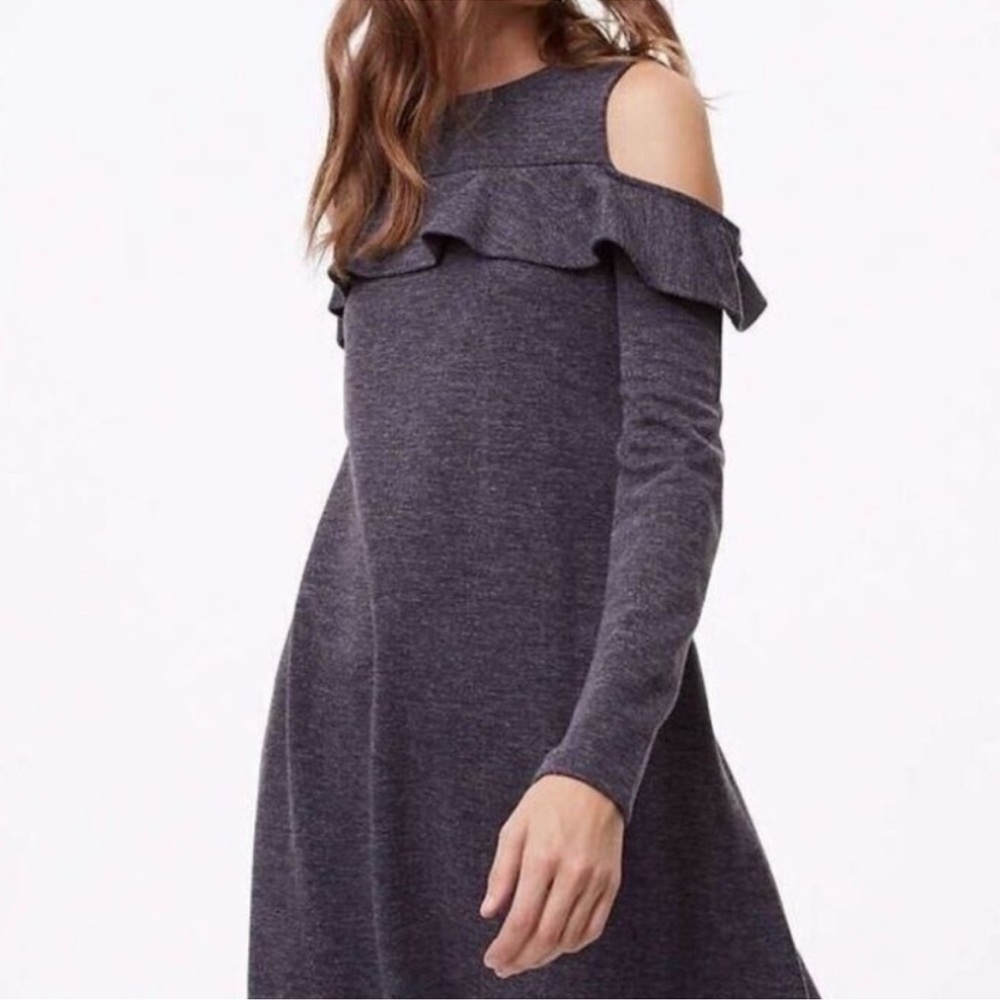LOFT Grey Cold Shoulder Long Sleeve Dress | Size XS